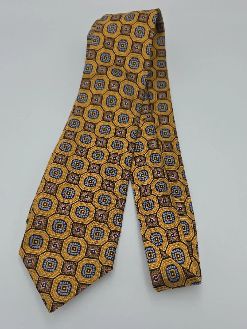 Jos. A. Bank Signature Collection Gold Geometric Silk Tie with Blue Accents